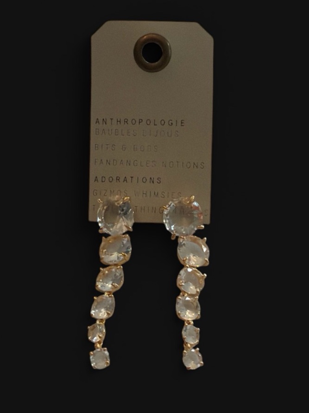 Anthropologie Gold-Tone Clear Rhinestone Gold Cascade Drop Earrings NEW - Picture 3 of 3